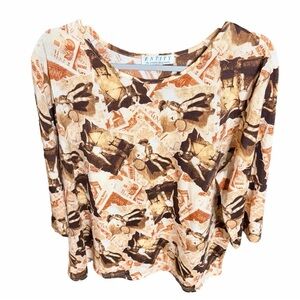 Vintage Women's 3/4 Sleeve Money and Pin Up Cowgirls Print